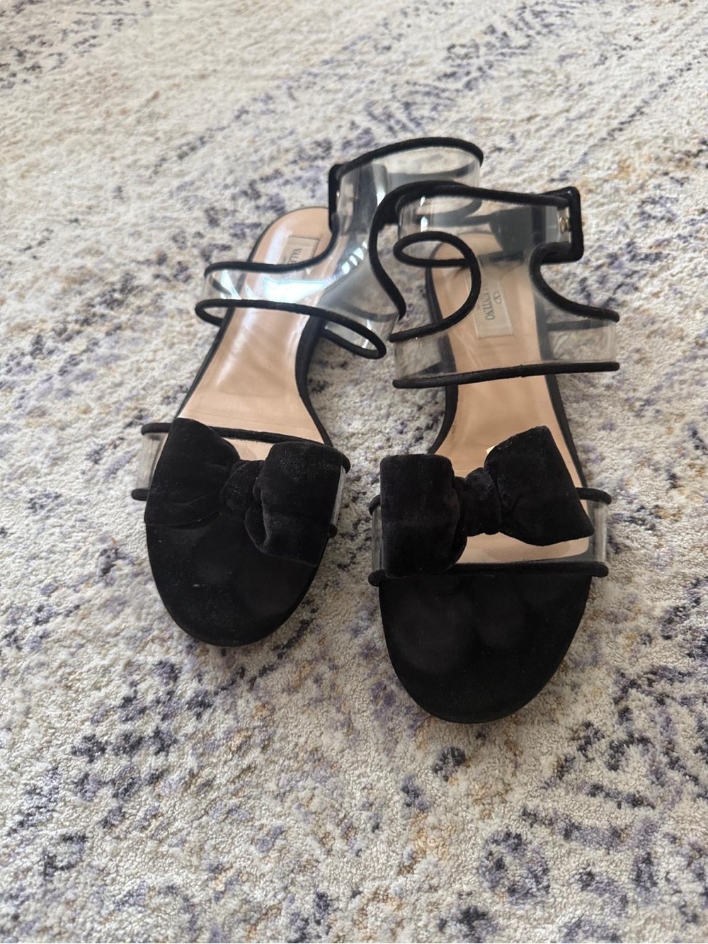Valentino Black Bow Clear-Strap Heeled Sandals